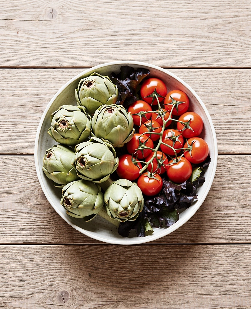 Fresh Mediterranean vegetables on a wooden table