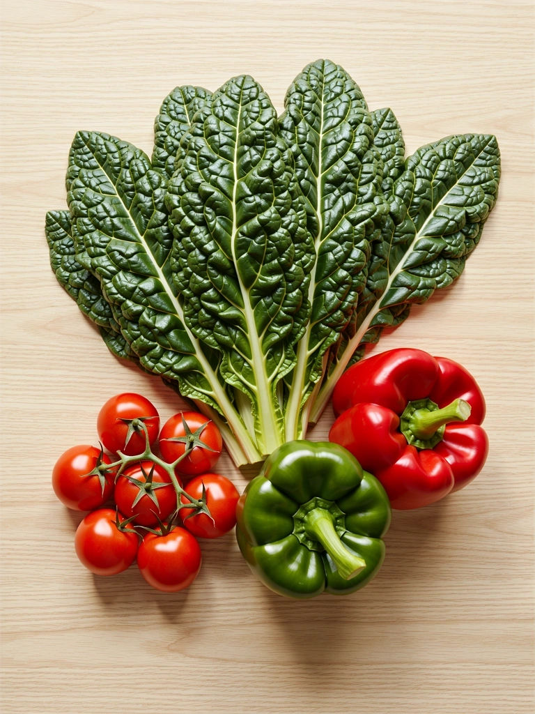 Fresh organic vegetables on a workstation